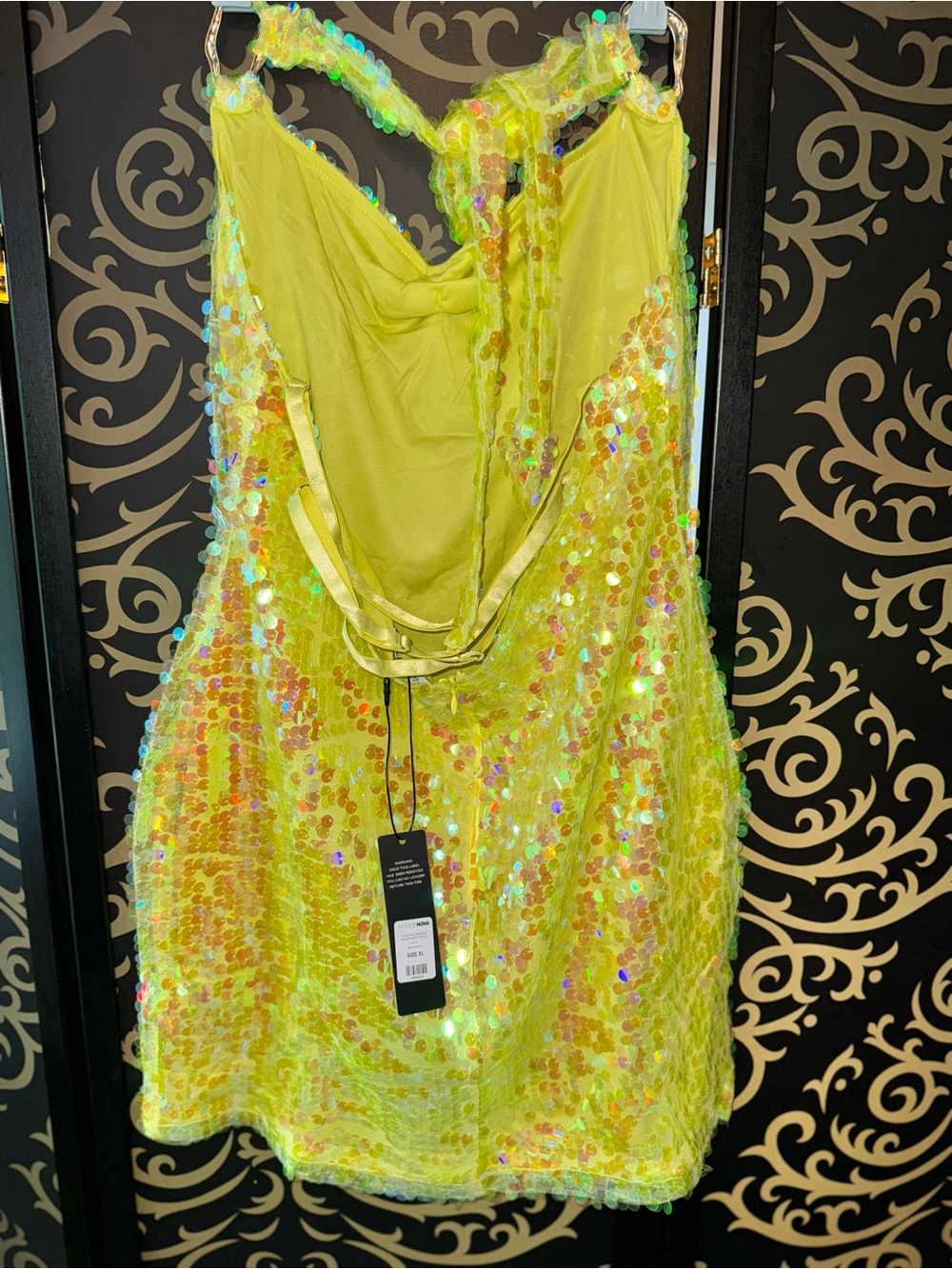 Fashion Nova Neon Yellow Sequin Dress - Picture 5 of 8